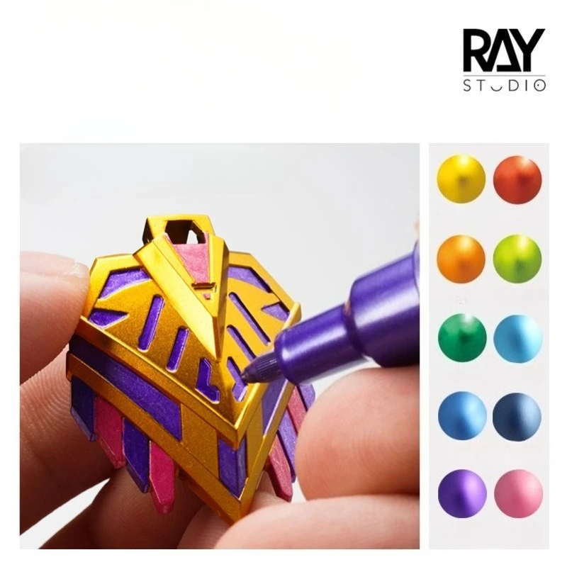 5 Colors Set Ray Studio EX Metallic Marker Fine Chisel Tip Electroplated Paint Pen for Model Figure Hobby Coloring Tools