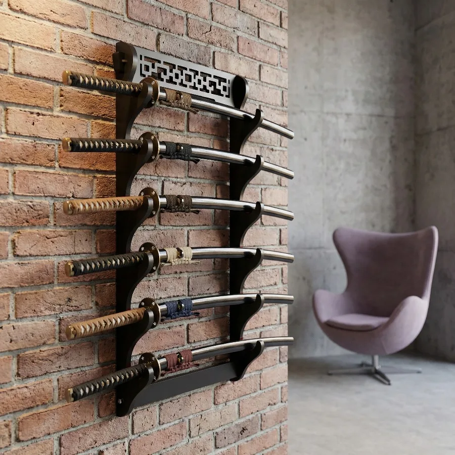Soporte de Pared de 8 Niveles para Espadas, Estante de Madera para Almacenamiento y Exhibición de Sables, Katanas Japonesas, Decoración para el Hogar