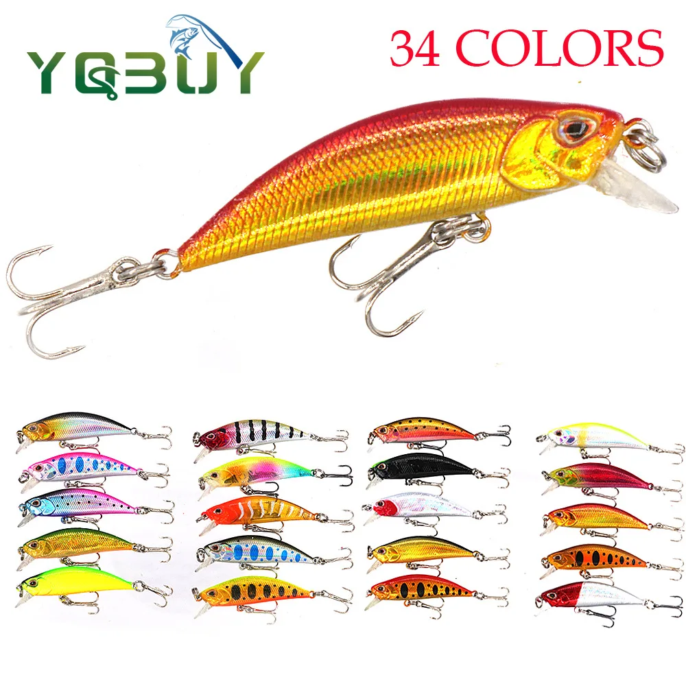 

34 Colors 5g/5cm Fishing Lure Sinking Minnow 3D Eyes Laser Trolling Plastic Buzz Bait Lure With 2 Trible Hook