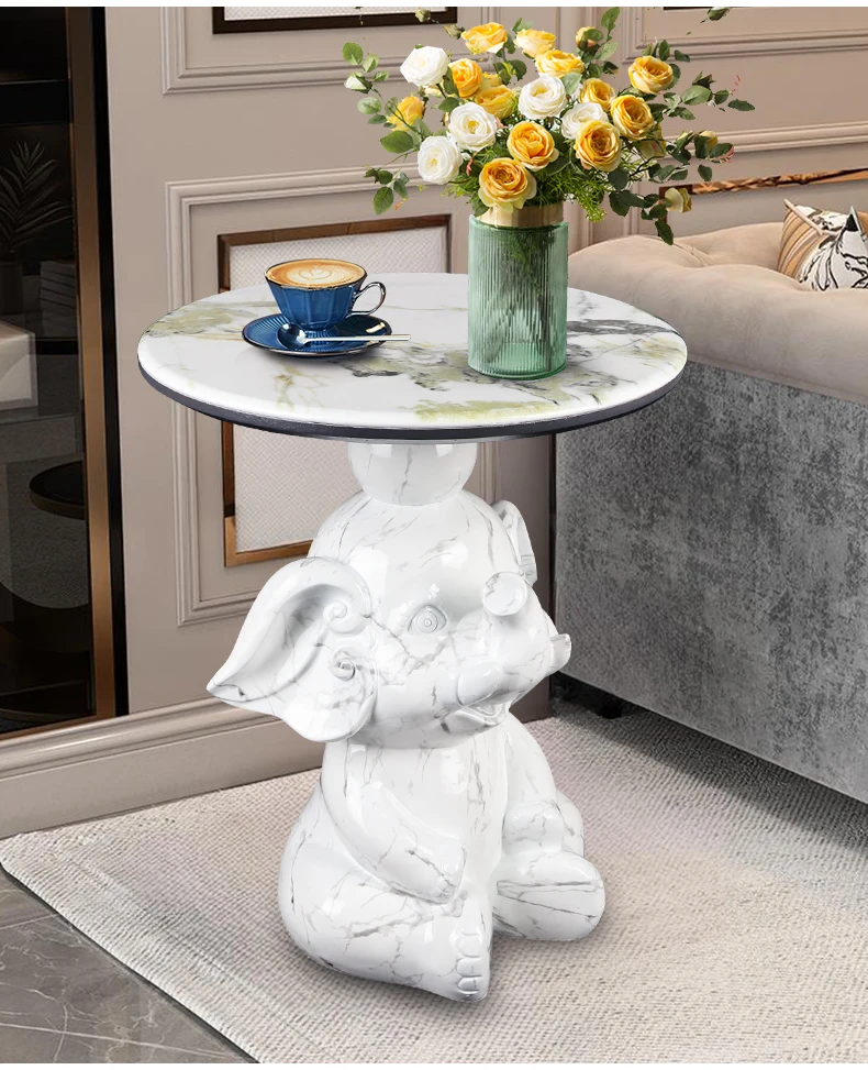 Home Decor Elephant Statue Side Tables Living Room Round Tea Table Bedroom Bedside Table Creative Animal Sculpture Coffee Tables