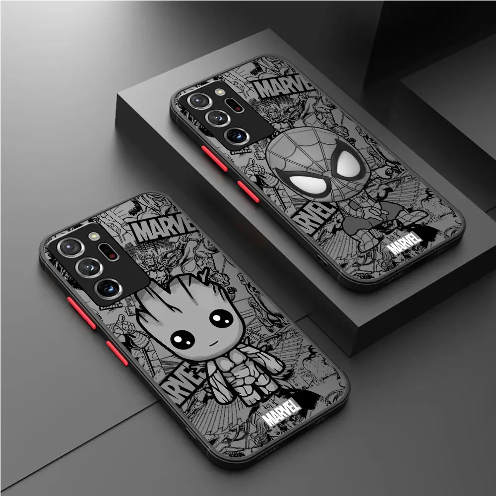 Matte Marvel Spiderman Print Coque Phone Case for Samsung Galaxy S22 S23 Ultra Note 20 Ultra 10 Plus 8 9 S20 FE S21 Note Cover