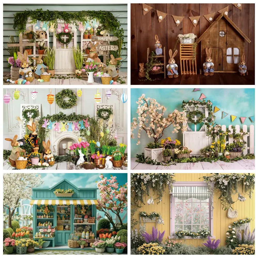 

Spring Easter Backdrop Rabbits Flowers Baby Shower Kids Birthday Party Portrait Photography Background Decor Photo Studio Props