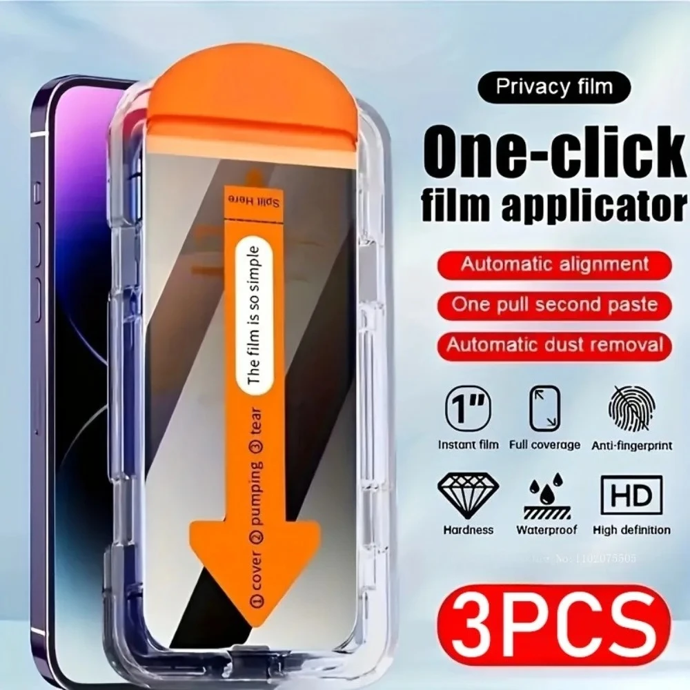 Vetro temperato per la privacy da 3 pezzi per IPhone 17 16 15 14 Pro Max 13 12 11 Pro 14 15 Plus XR XS Max Vetro di installazione semplice in un secondo