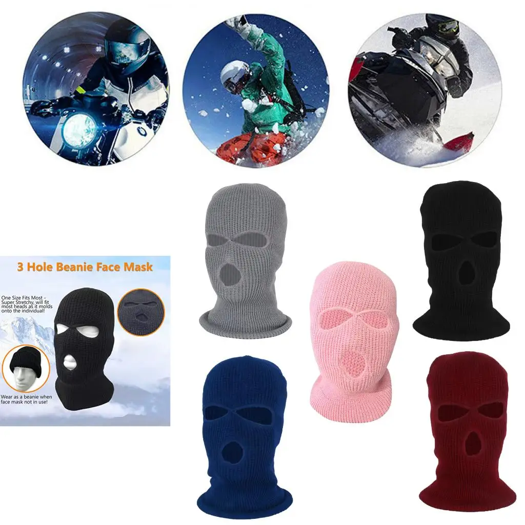 Kominiarka z 3 otworami dla dorosłych, ciepła, dzianinowa, zakrywająca całą twarz, maska do jazdy na rowerze i innych sportów outdoorowych, dla kobiet i mężczyzn.