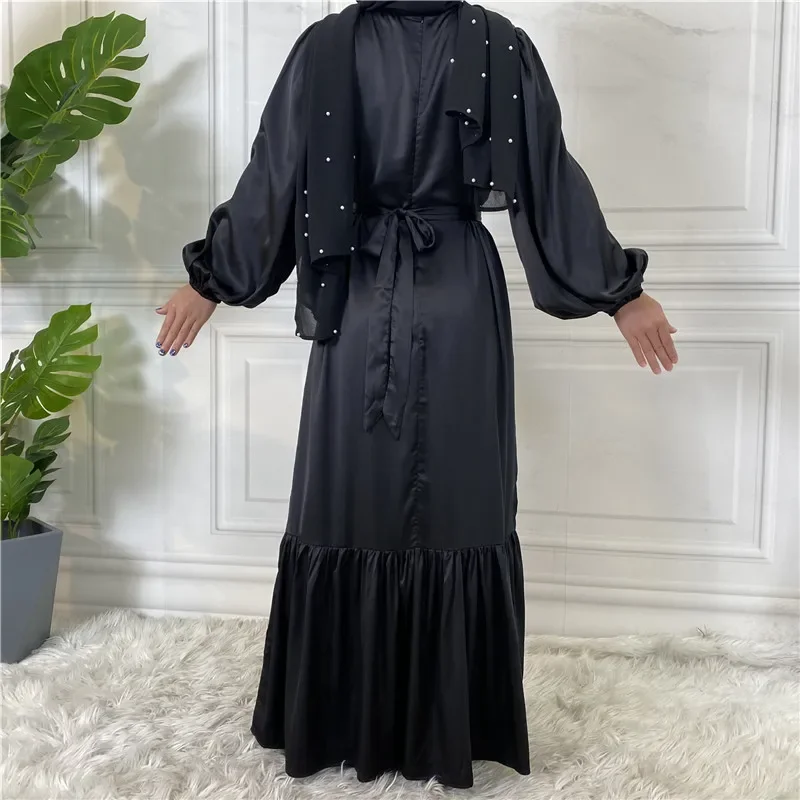 Imagem -04 - Eid Sólido Muçulmano Vestido Kaftan Abaya Dubai Caftan Marocain Abayas para as Mulheres Turquia Jilbab Islam Vestuário Vestidos de Moda Robe