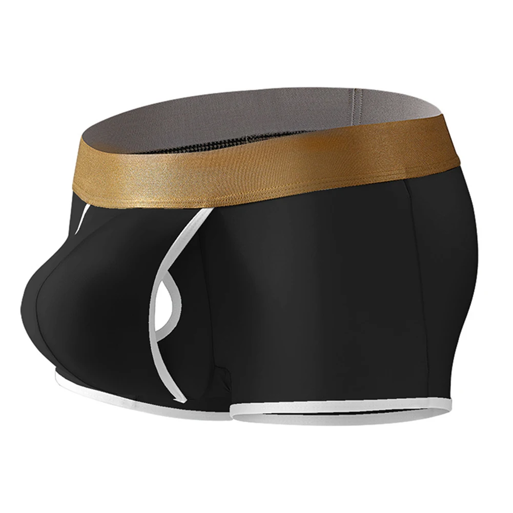 Cueca boxer masculina de seda gelada, cintura média, com tecido respirável, bolsa aberta e bolsa de protuberância, roupa íntima de separação