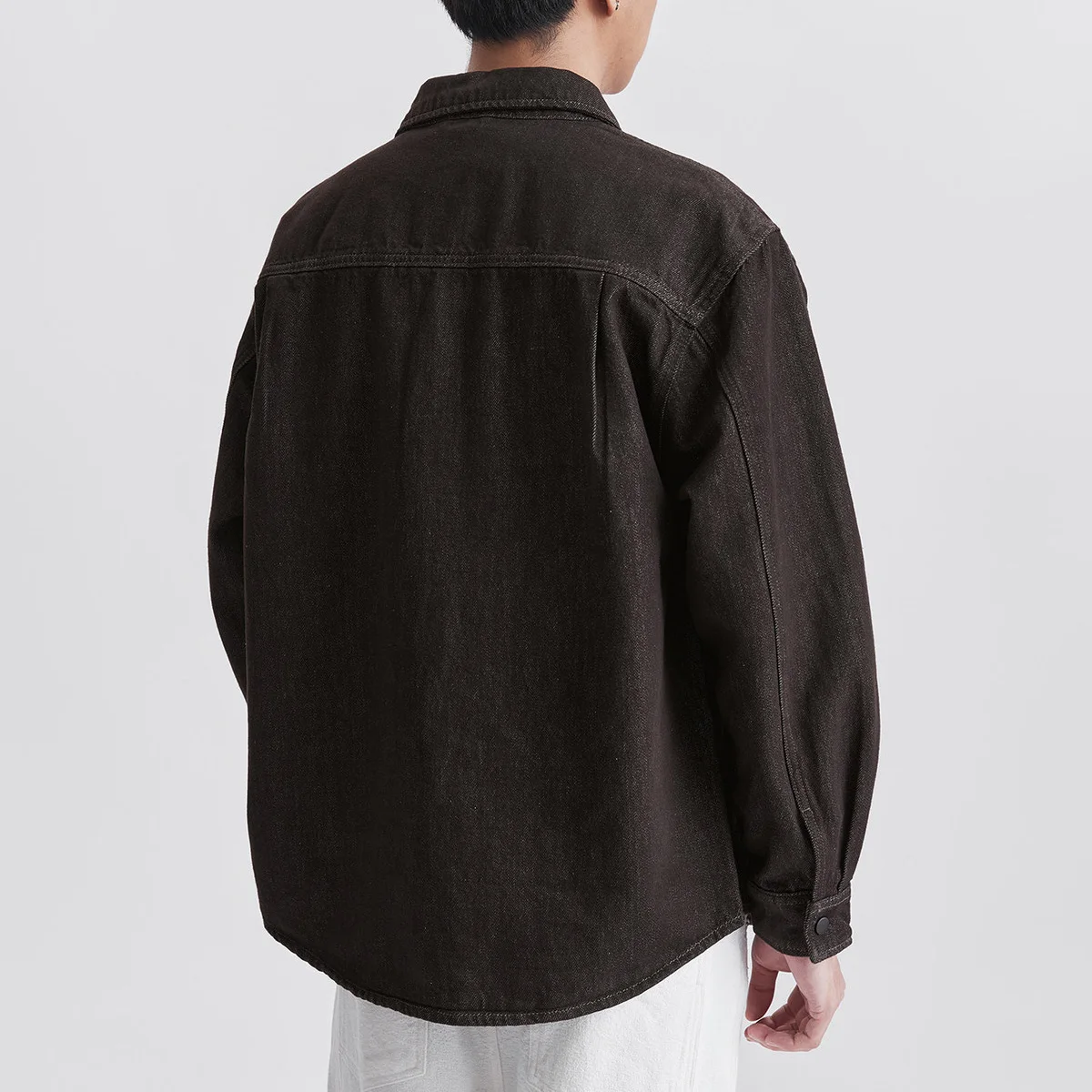 Men's Long Sleeve Loose Casual Washed Coffee Denim Cargo Shirts American Fashion Streetwear Oversize Shirt Coat