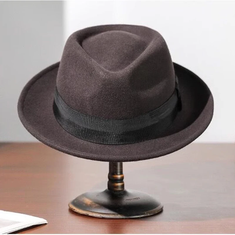 

Roll Brim Fedora Hats for Men Women 100% Wool Felt Panama Rancher Hat With Two Color Webbing Distressed