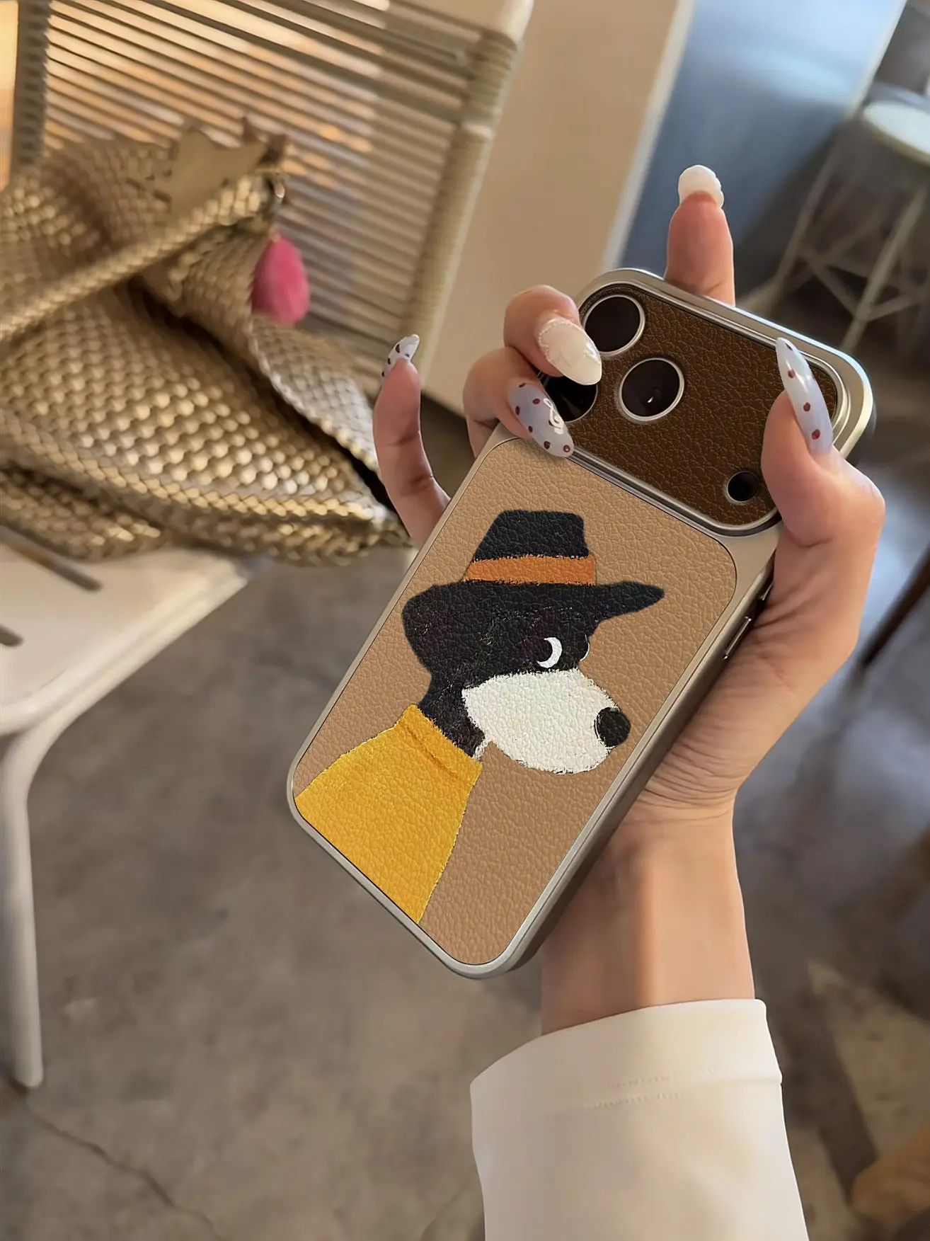 Retro Polka Dot Pony Pferd Imitation 17 Handyhülle für iPhone 13 14 15 16 17 Pro Max 17, stoßfeste Lederhülle mit Beschichtung – Detail 5
