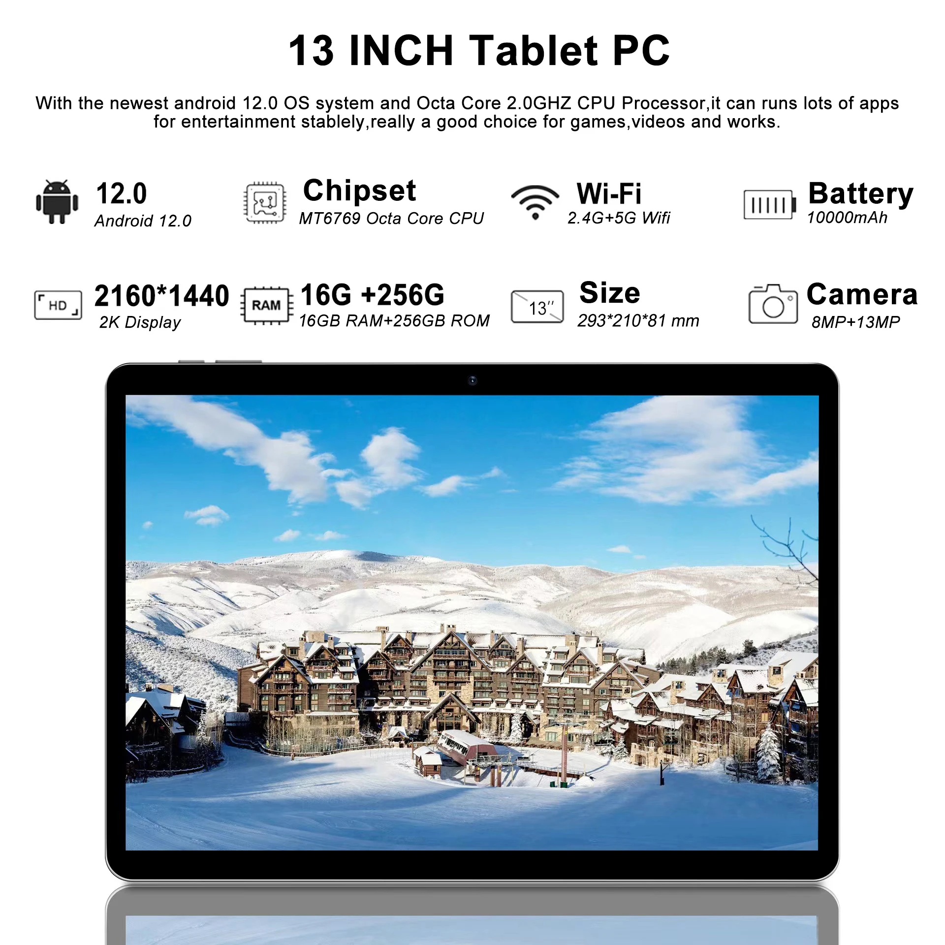13インチ大画面2160*1440 IPS 10000mAhバッテリー 16GB+256GB 通話機能付き 5G WIFI Google Play対応 タブレットPC キッズタブレット (アップグレード版)