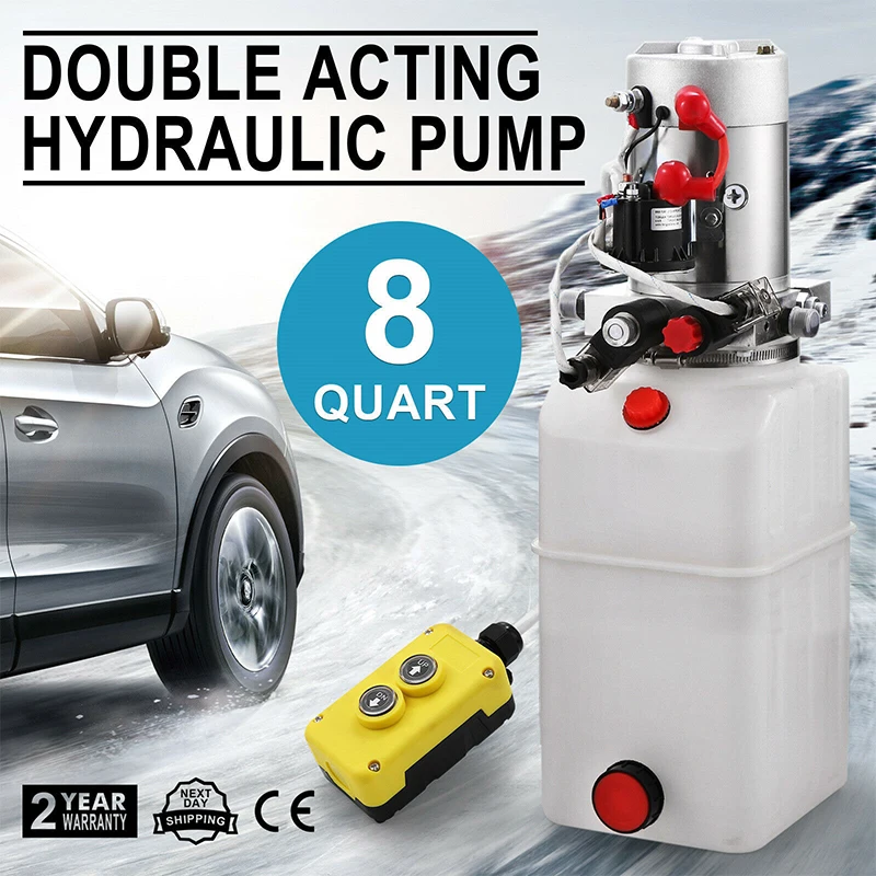 Hydraulic Pump Power Unit 12V 24V DC Double Acting & Solenoid W/ 8L White Plastic Tank Car Liftng Fit for Auto Repair