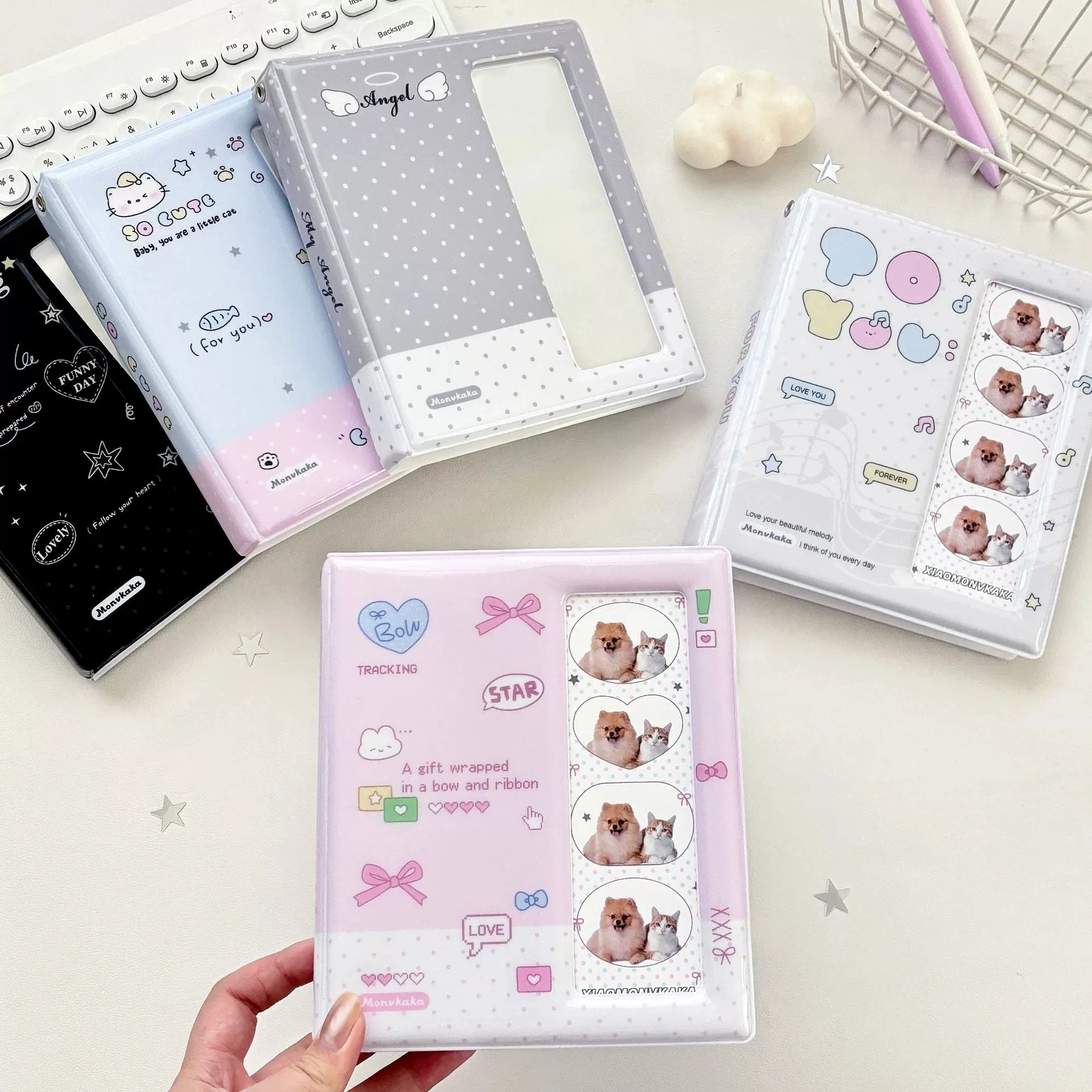 Colorful Cartoon Bowknot Dots Photo Booth Album For 40 Pcs 2x6 Inch Photo Strips Bookmark 20 Pcs 4x6 4R Photo Holder 40 Pages