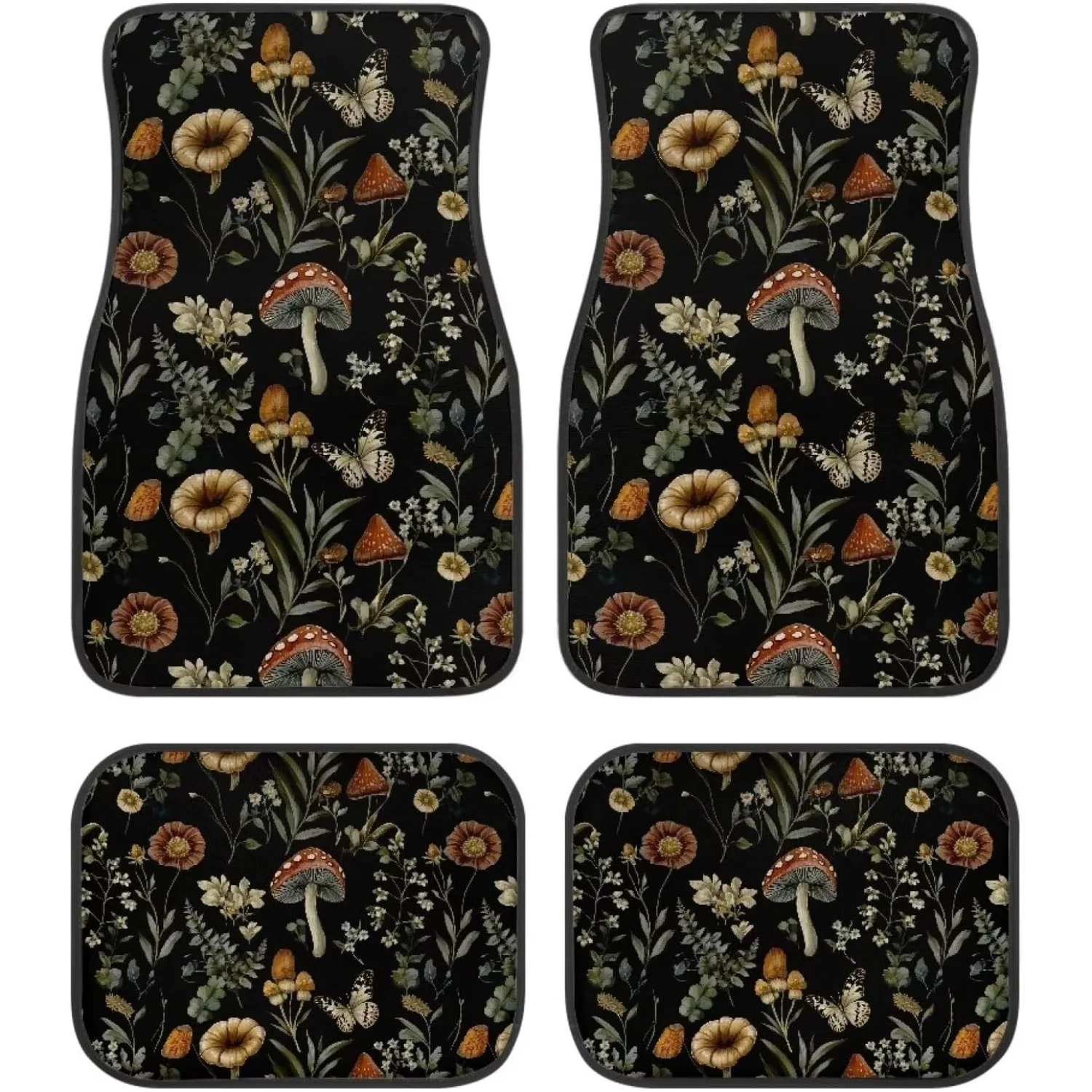 Mushroom Forest 4pcs Set Automotive Floor Mats Dustproof Sweat Absorbing Car Mats Full Set Front & Rear Floor Mats For Cars Seda