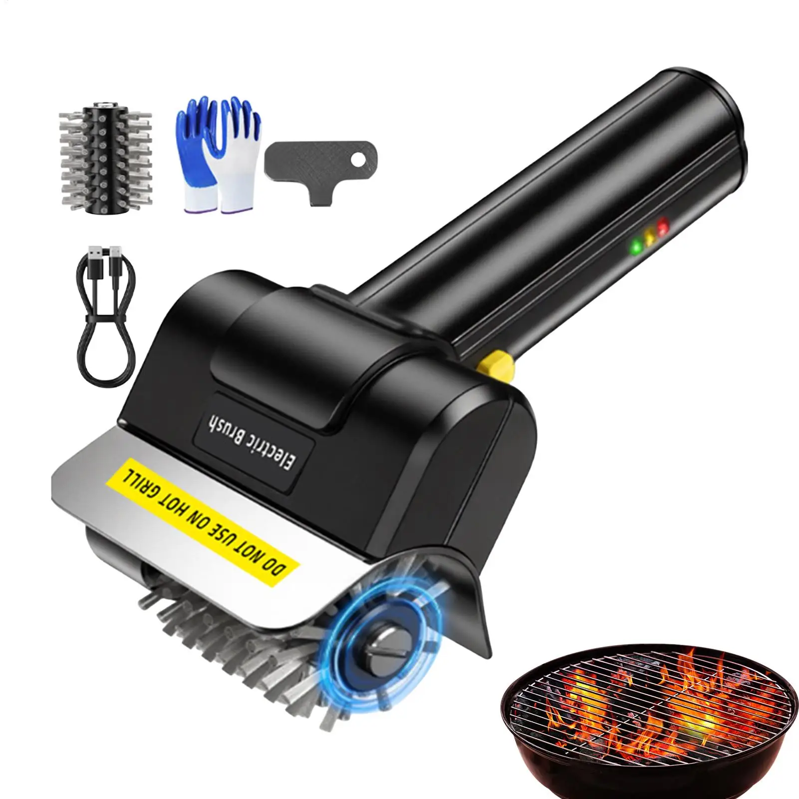 Electric Barbecue Brush USB Rechargeable Wire Bristles High Torque Automatic Grill Brush For Home Kitchen Outdoor Barbecue