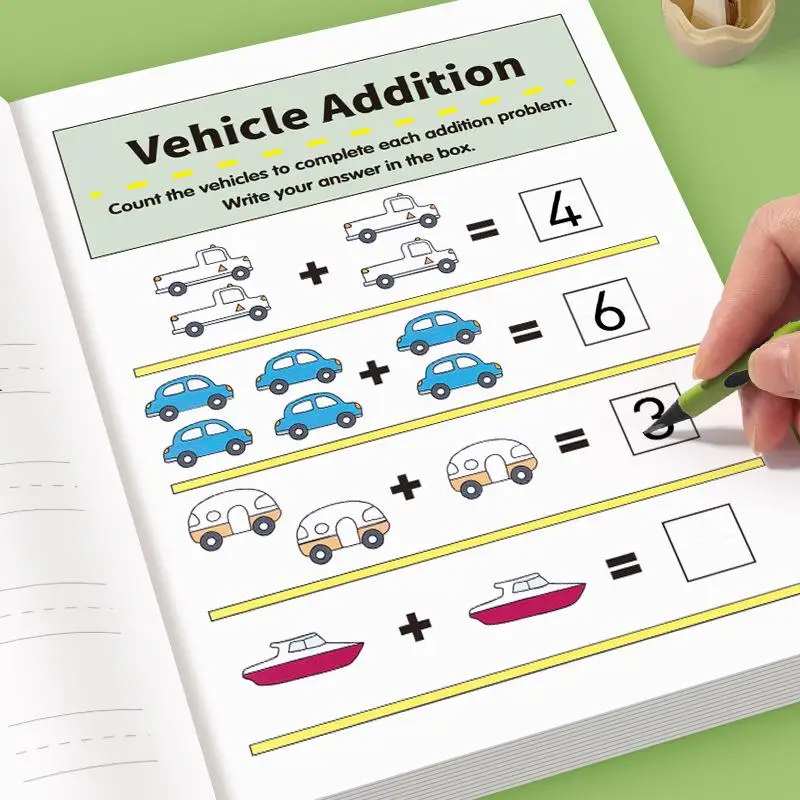 Fun Learning 64-Paged Arithmetic Workbook Set, Addition and Subtraction Within 10, Pictorial Column Decomposition Calculation