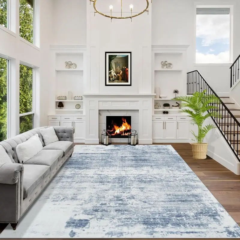 VIKAMA Black White Gray Abstract Area Rug Modern Texture Print Non Slip Carpet For Living Room Bedroom Office Home Decor