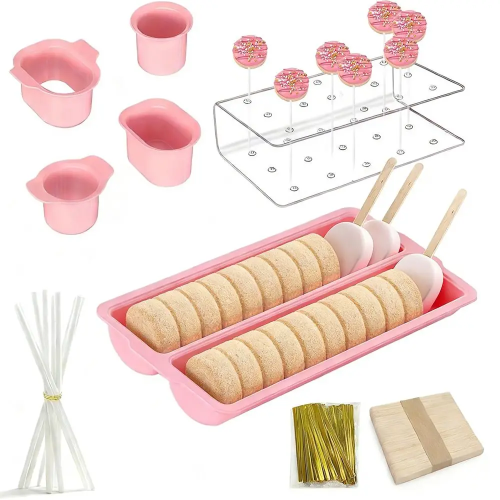Double Row Tray Cake Pop Mold Set Non-Stick with Acrylic Stand Lollipop Mold DIY Reusable Cake Pop Cutter Party Desserts