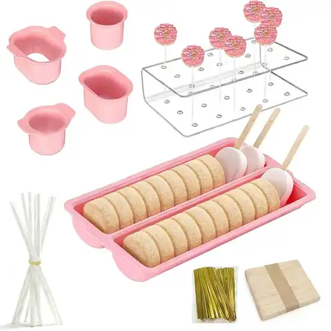 Double Row Tray Cake Pop Mold Set Non-Stick with Acrylic Stand Lollipop Mold DIY Reusable Cake Pop Cutter Party Desserts