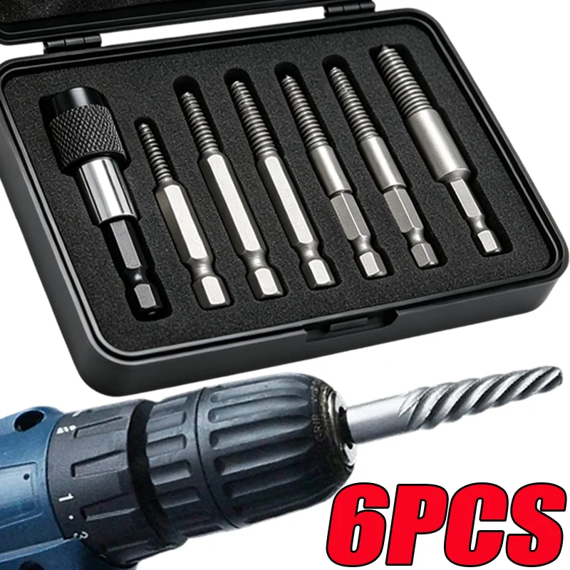 5-6Pcs Broken Head Screw Extractor Drill Bits Hexagonal Shank Broken Damaged Pipe Stud Bolt Screw Remover Spanner Hand Tools