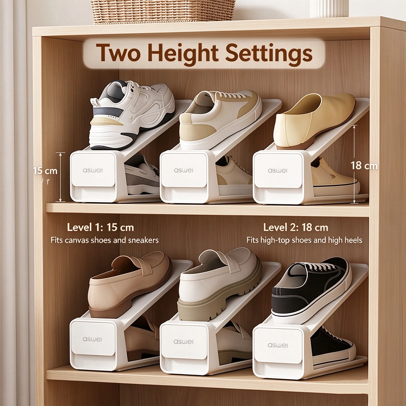 Adjustable Shoe Stacker Double Deck Shoe Slots Organizer Space Saver Plastic Shoe Rack Holder Home Closet Shoe Storage Organizer