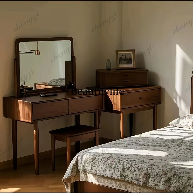 New Chinese light luxury walnut dresser solid wood dresser texture with mirror dressing cabinet