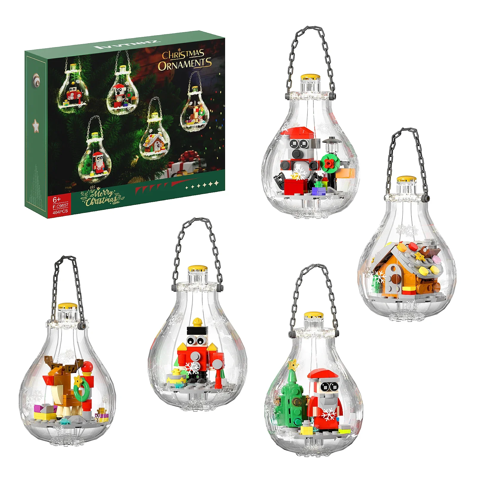 

MOC Winter Atmosphere Luminescent Santa Claus Block Set Christmas Tree Light Bulb Pendant Decorations DIY Kids Puzzle Toys Gift