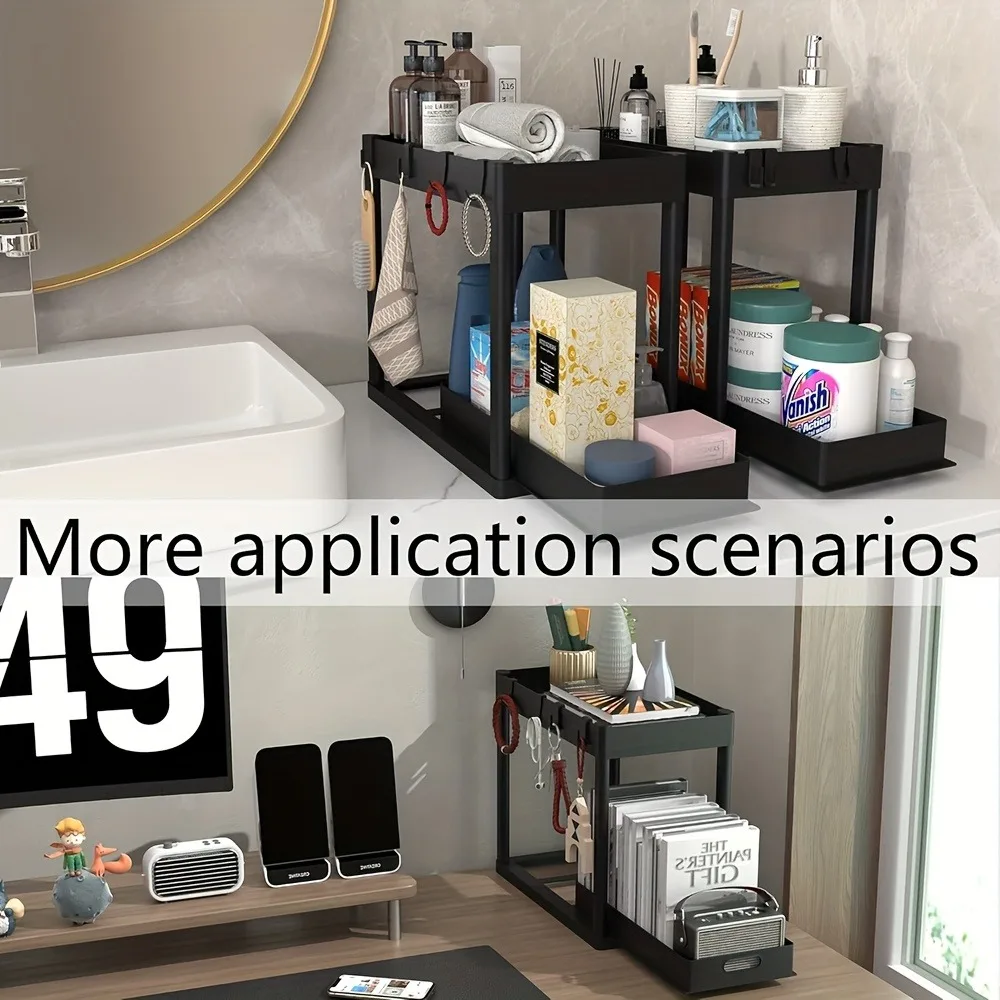 2-Tier Sliding Under Sink Organizer Multifunctional Space-Saving Bathroom Storage Drawer Cabinet Box Kitchen