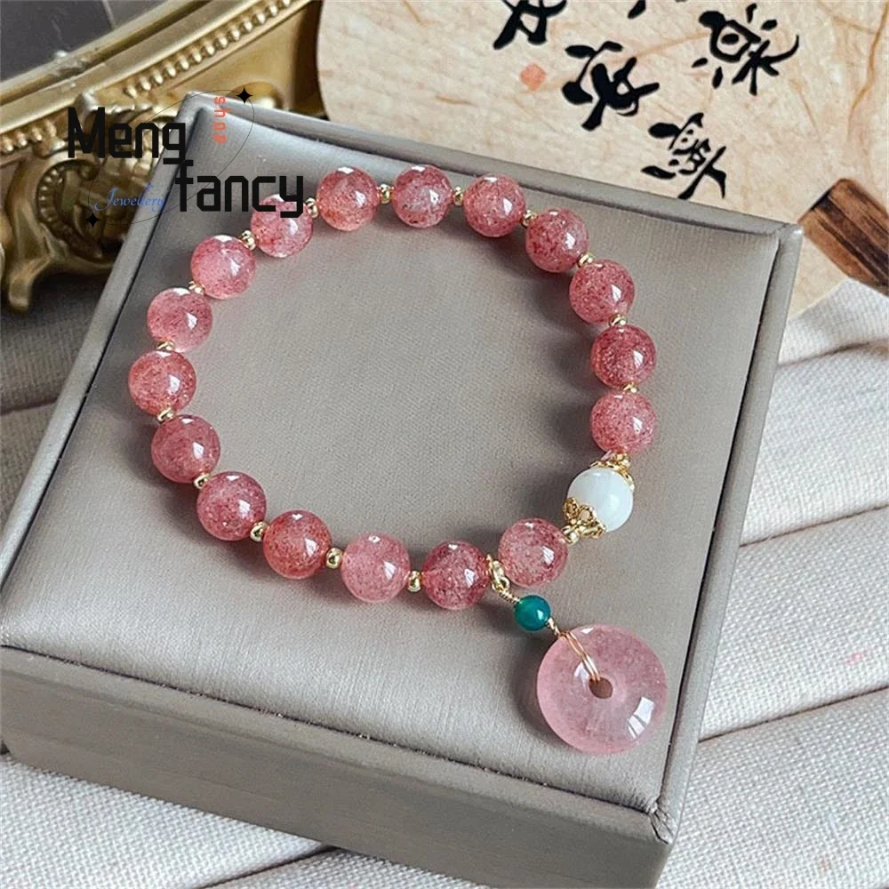 

Natural Strawberry Crystal Bracelet Female Retro Chinese Style Safe Buckle Small Strawberry Pendant Bracelet Luxury Fine Jewelry