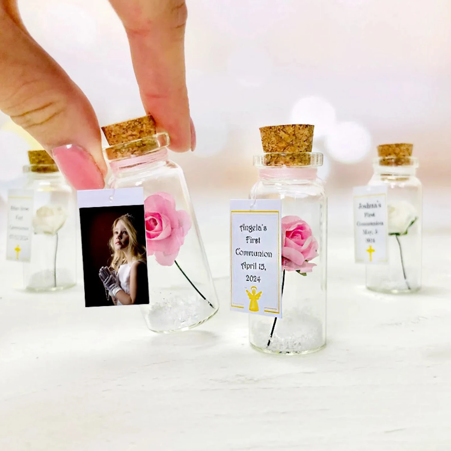 

Уникальные сувениры для вечеринок, сувениры для крещения с навсегда розой, подарок на память о первого причастия, сувениры на крестины с персонализированным сообщением в бутылке