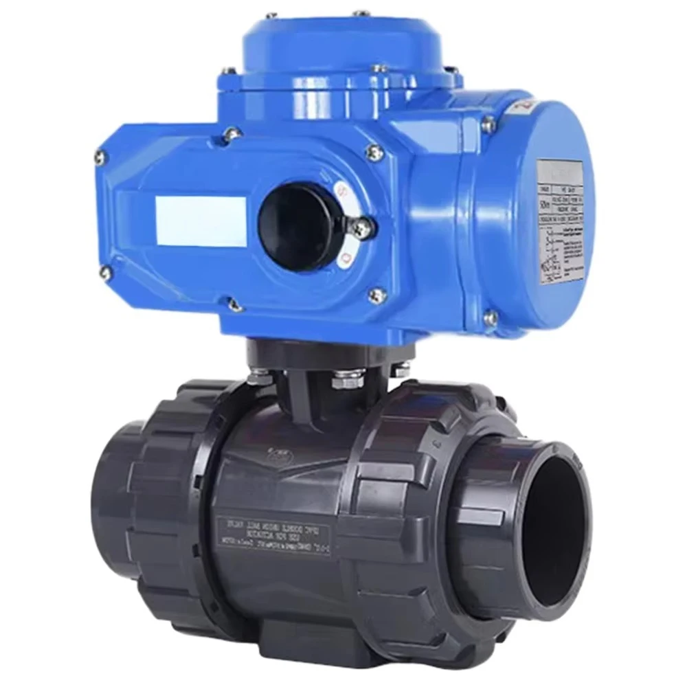 DN80 3 inch 12V DC waterproof double PVC plastic two-way modulation electric actuator electric ball valve