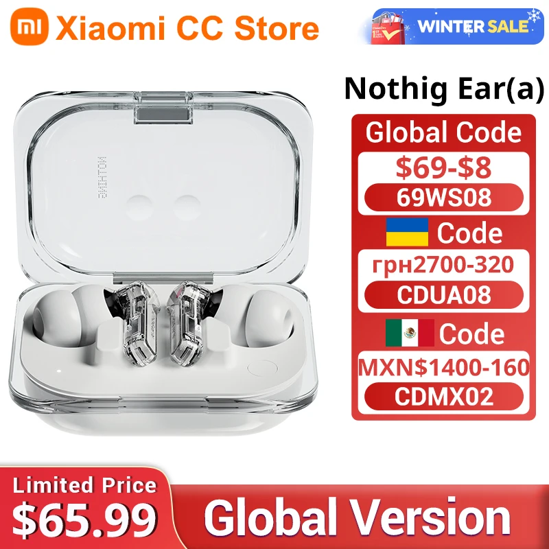 Global Version Nothing Ear (a) Wireless Earbuds 45 dB Active Noise Cancellation Bass Enhance algorithm Up to 42.5 hours life