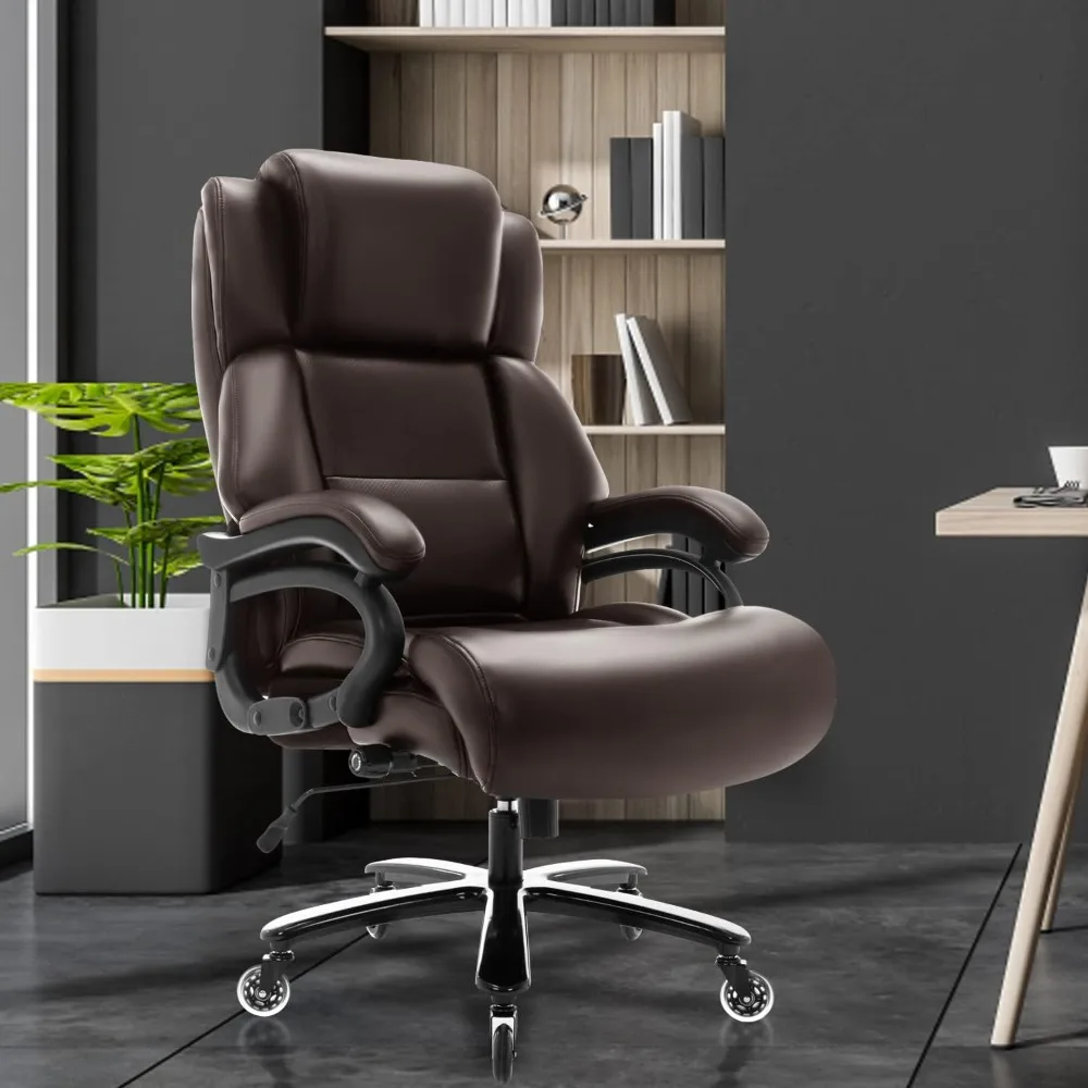 Duże i wysokie krzesło biurowe o udźwigu 400 funtów — regulowane podparcie lędźwiowe, wytrzymała metalowa podstawa, ciche gumowe koła, ergonomiczna konstrukcja