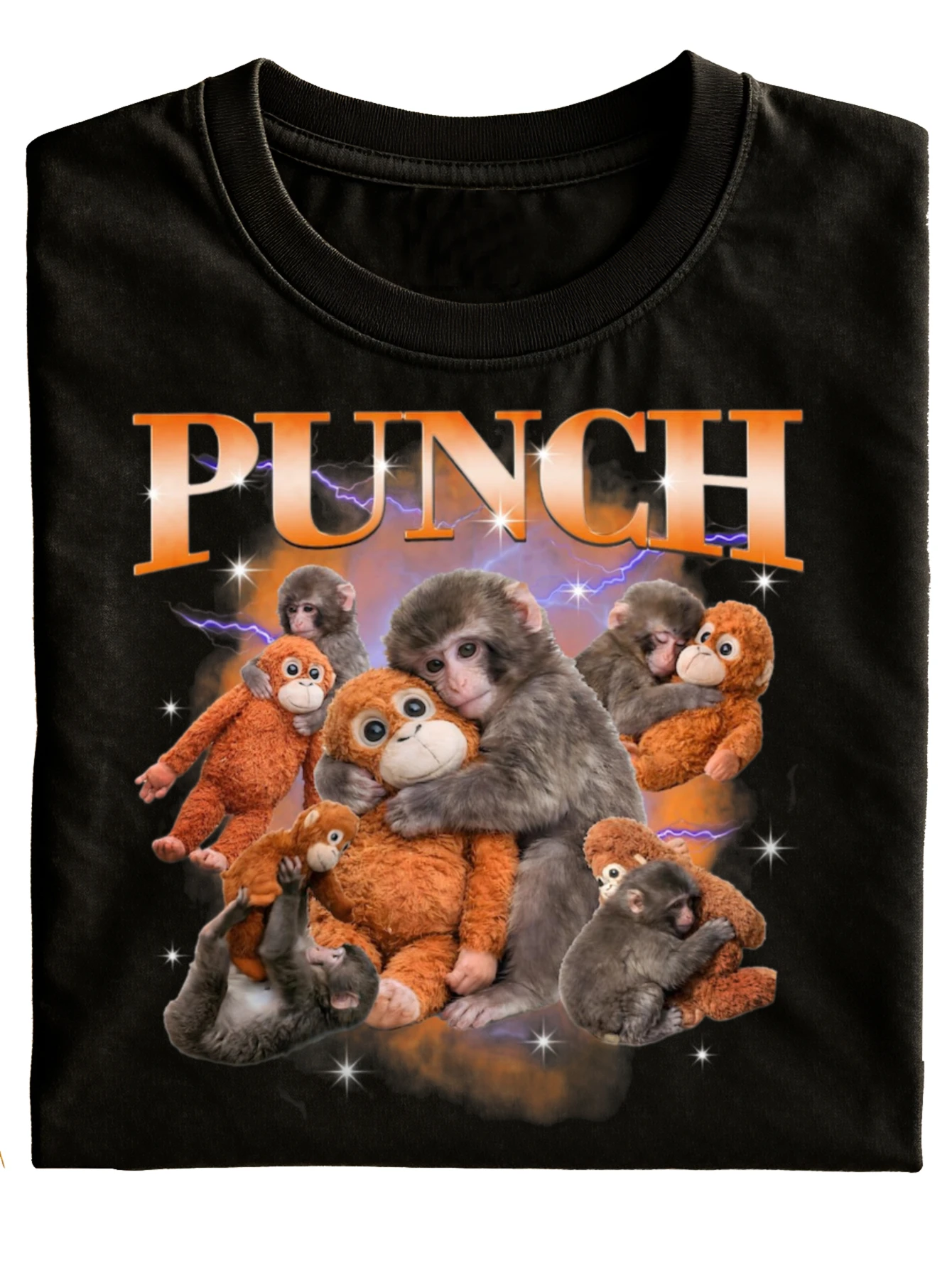 Team Punch New Style Funny Monkey Punch Design Unisex T-Shirt Black Graphic Print with Monkeys And Text Punch for Casual Wear Holiday Gift   Fashionable Everyday Outfit Short Sleeve, PLUS SIZE