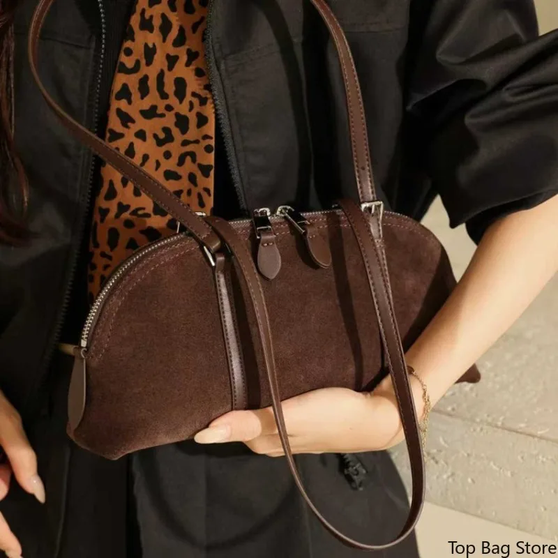 Minimalist Sophisticated Everyday Shoulder Bag for Women Genuine Leather Soft Suede Luxury Handbag Portable Durable
