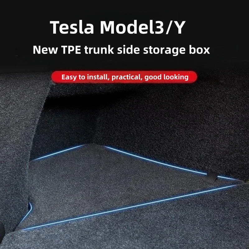 Tesla Model 3 Y Car Trunk Side Storage Box For Tesla Model Hollow Cover Organizer Flocking Mat Partition Board Stowing Tidying