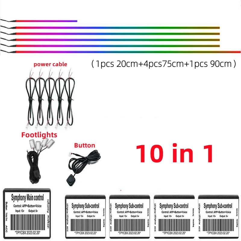 18 in 1 Symfonie Streamer Auto Omgevingsverlichting Interieur LED Acryl Strip Licht RGB 64 Kleur Decoratie Sfeerlamp APP Afstandsbediening