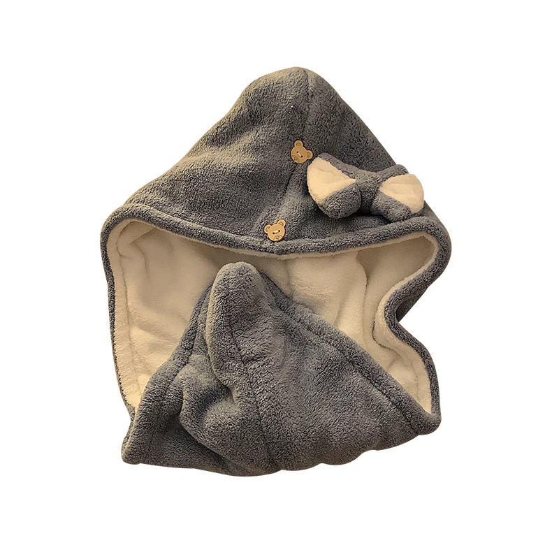 Милая шапочка для сушки волос с бантом для женщин, двухслойная утолщенная супервпитывающая быстросохнущая шапочка для душа с высоким внешним видом, шапочка для мытья волос