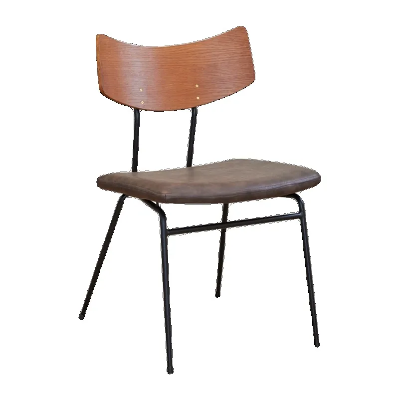 Solid Wood Backrest Dining Chairs Nordic Style Cafe Chair Modern Kitchen Side Chair with Iron Legs Home Office Meeting Seating