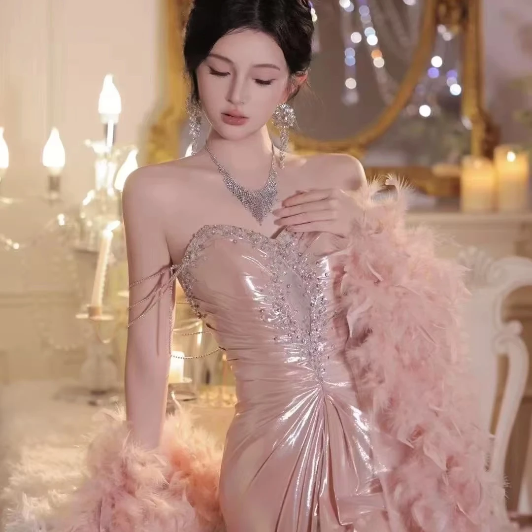S2493L 2026 Pink Sweet Bride Toast New Style Engagement And Improved Cheongsam Dress Light Luxury Design Adult Evening Dress