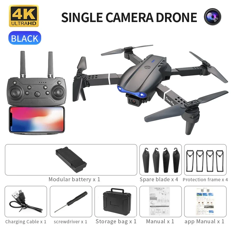 Mini Foldable RC Quadcopter E99 K3 Pro - Dual Camera Aerial Drone with 4K HD, Hold Mode & LED Lights | WIFI Remote Control Toy