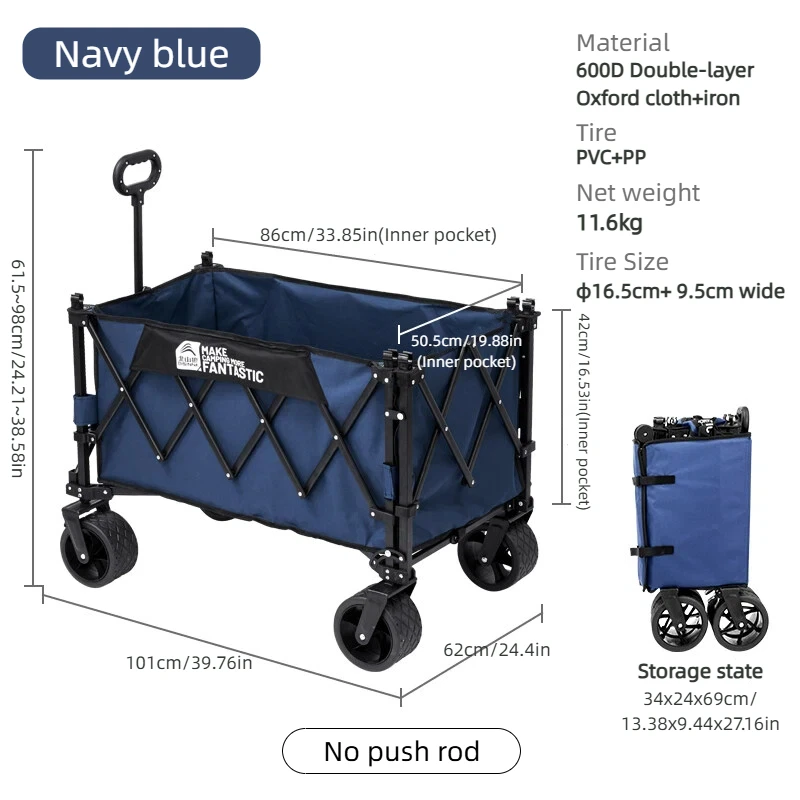 BISINNA Campingwagen Utility Opvouwbare trolley met opening aan de achterkant Draagbare, robuuste terreinwagen voor buitenpicknick op het strand