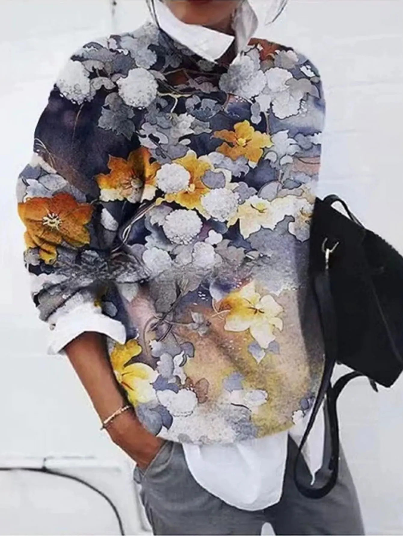 Dames trui met geometrische volledige print en lange mouwen revers herfst winter mode casual dagelijkse kleding top