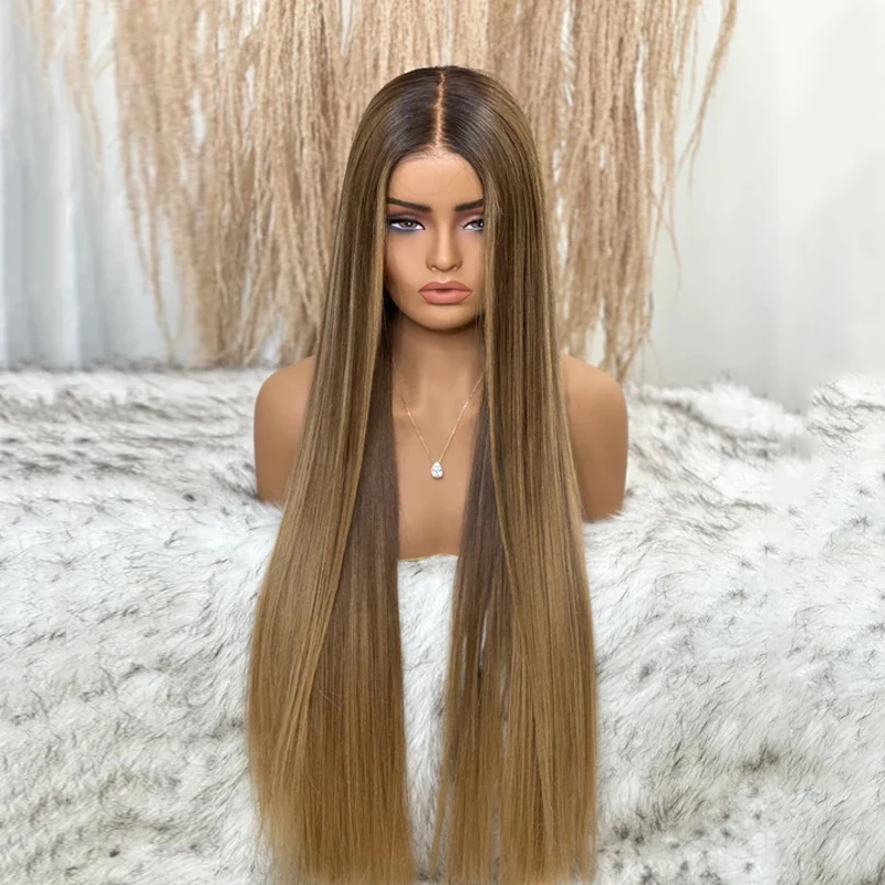 Silky Straight Synthetic Lace Front Wig 36 Inch Brown Blonde Lace Frontal Wig Ombre Blonde Cosplay Wigs For Women Lace Front Wig