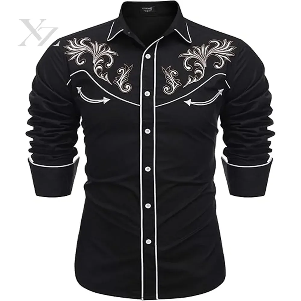 Mens Vintage Western Cowboy Style Long Sleeve Shirt Western Denim 3D Print Shirt Men Women Fashion Hawaiian Shirts Floral Blouse