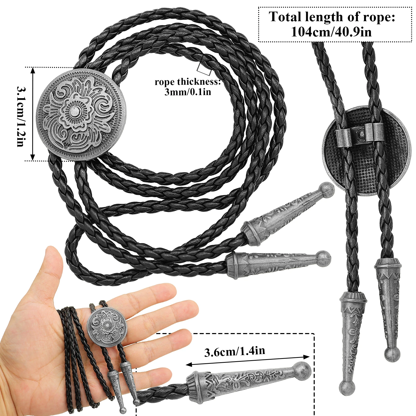 Vintage Western Cowboy Bolo Krawatte Schnitzerei Krawatte Punk Halskette Kostüm Zubehör Männer Frauen Leder Seil Bola Krawatte Schmuck Geschenk – Detail 1