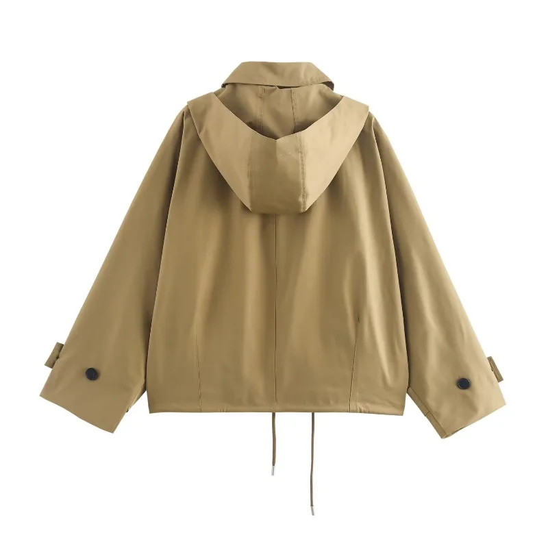 TRAF ZR Khaki Trench Women's Hooded Windbreakers Women's Autumn Coat New in Outerwears England Style Vintage Cropped Trench