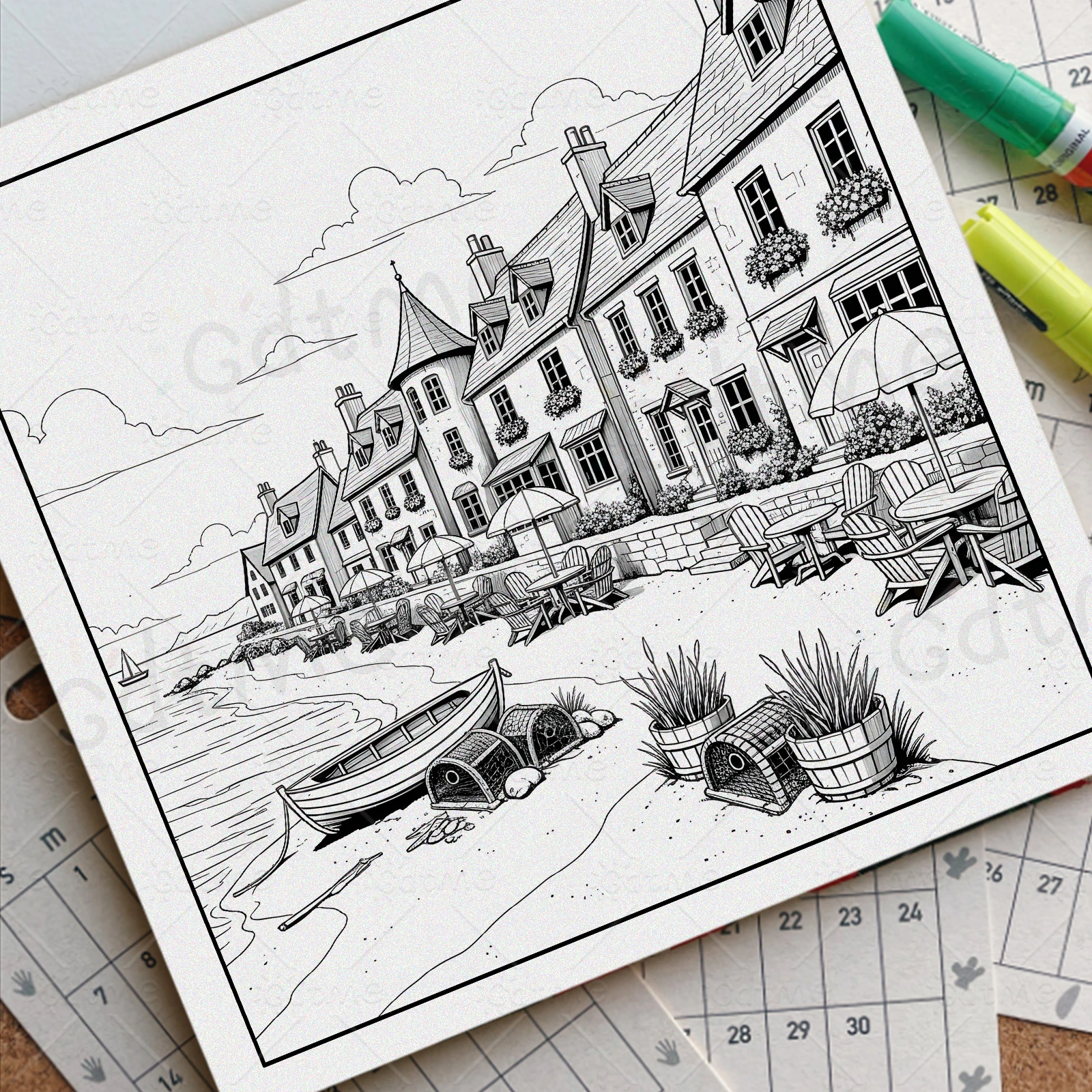Malbuch für Erwachsene mit Motiven von Küstenstädten, Auffällige und Einfache Landschaftsmuster, Entspannung und Stressabbau, DIY Mal- und Zeichenbuch, Perfektes Geschenk – Detail 4