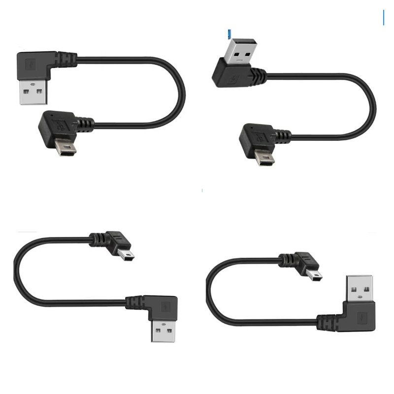 90 Degree Elbow Mini usb Data Line Left Right T-port V3 mini miniusb charging cable 0.3M 0.5m For Traffic recorder  avigator