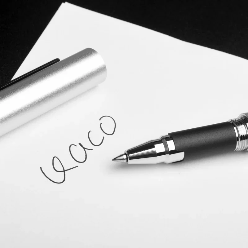 

Luxury KACO EXACT Silver with Black Clip Metal Rollerball Pen 0.5mm Black Ink Office Signature Ballpoint Pens with Original Box