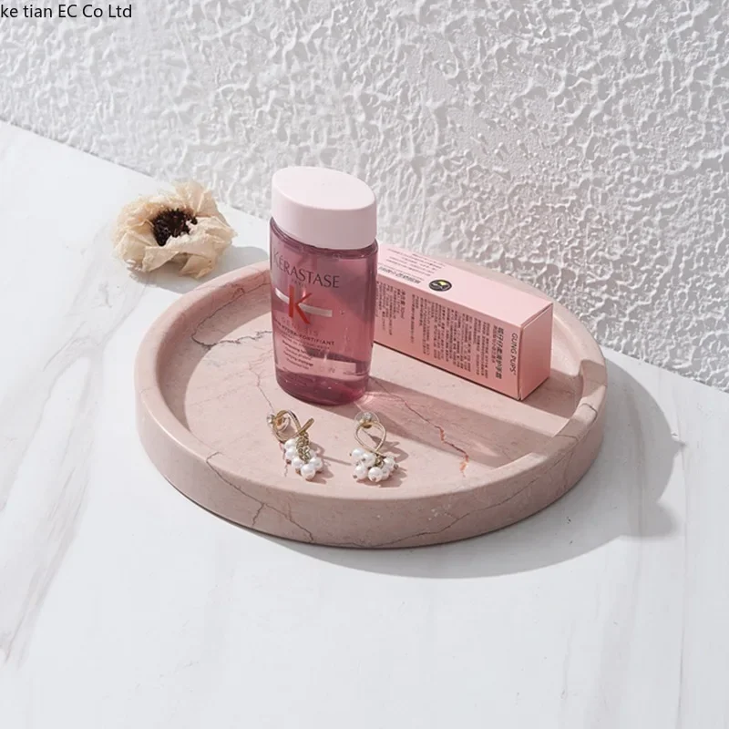 European style creative marble tray Light luxury rose pink trays decorative Jewelry key storage plate Bathroom storage tray view 4